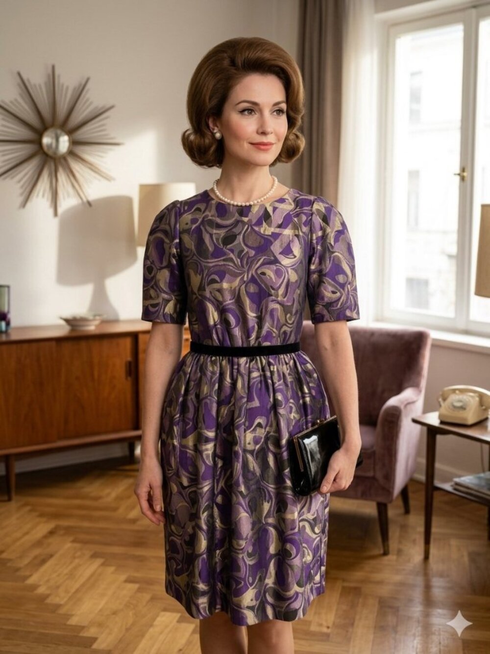 Vintage Via Veneto Italy Purple Gold Brocade Dress XS 0 2